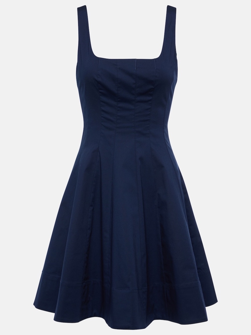 STAUD Navy Square-Neck Fit-and-Flare Mini Dress